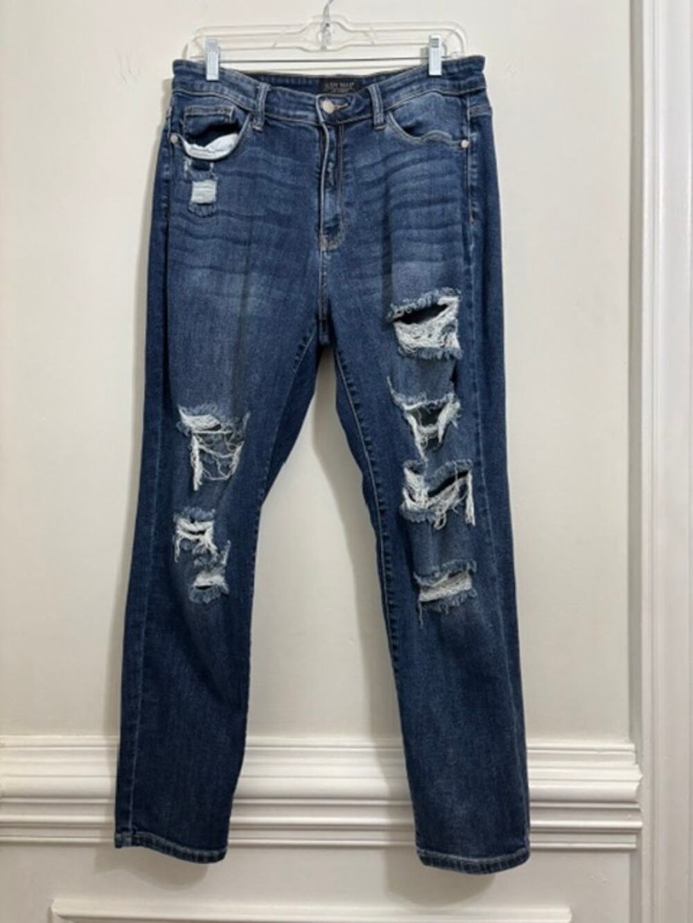 Judy Blue Jeans Boyfriend Fit Size 11 / 30 Distressed High Rise Stretch Denim